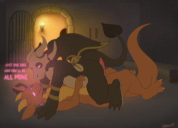 anthro anthro_on_anthro dialogue duo genitals glowing glowing_eyes hypnosis male male/male mind_control penis ringed_eyes submissive submissive_male text wings gothracc_(artist) an-ki_(skelloinn1) relic_(character) imp kobold scalie absurd_res english_text hi_res
