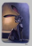 2020 anthro chest_tuft choker clothed clothing collar colored disney dress female fully_clothed fur grey_body grey_fur half-closed_eyes hi_res jewelry judy_hopps lagomorph leporid mammal narrowed_eyes necklace pink_nose purple_eyes rabbit s1m scut_tail short_tail smile solo tail tuft zootopia