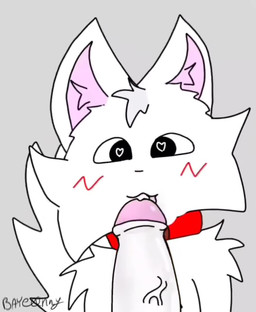 anthro bib big_head blush blush_lines bodily_fluids collar cum cum_in_mouth cum_inside duo fluffy fluffy_ears fluffy_head fluffy_tail fur genital_fluids genitals hair heart_eyes heart_symbol humanoid_genitalia humanoid_penis male male/male oral oral_only oral_penetration penetration penis pink_ears red_blush red_collar sex simple_background sound_effects sucking tail vein veiny_penis white_background white_bib white_body white_ears white_fur white_hair white_tail bayeeenny sound_warning boy_kisser_(meme) silly_cat_(mauzymice) human mammal animated flat_colors hi_res meme short_playtime sound webm