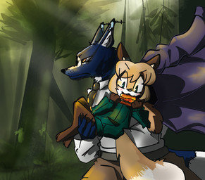 3_fingers 3_toes 5_fingers :3 accessory amber_eyes anthro belt bent_legs big_ears big_eyes big_tail black_nose blue_body blue_fur blush blush_lines bottomless bottomwear brown_body brown_bottomwear brown_clothing brown_fur brown_pants buns burger carrying_another chicken_meat chicken_sandwich christian_cross christian_symbol clothed clothing coat_cape collared_shirt cross cross_(marking) detailed_background digitigrade dipstick_ears dipstick_tail dotted_necktie duo dusk ear_markings ear_piercing eating eating_food eye_through_hair eyebrow_through_hair eyebrows feet female fingers food forest fur furgonomics grass green_clothing green_eyes green_sweater green_topwear grey_belt grey_necktie hair holding_another holding_food holding_object inner_ear_fluff jacket knees_up long_hair long_tail looking_at_viewer male male/female mammales markings meat multicolored_ears necktie orange_eyes pants paws piercing plant purple_clothing purple_jacket purple_topwear religion religious_symbol salad shirt size_difference surgical_suture sweater sweater_only tail tail_markings toes topwear topwear_only translucent translucent_hair tree tuft white_body white_clothing white_fur white_sclera white_shirt white_topwear wind yellow_body yellow_fur yellow_necktie conditional_dnp reverent_ranger christianity averi_(fiddleafox) luzenith_lawchi canid canine canis fox mammal red_fox true_fox 2025 aliasing digital_drawing_(artwork) digital_media_(artwork) shaded