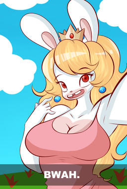 5_fingers alternate_form anthro anthrofied bangs bent_arm big_breasts blonde_hair blue_ear_piercing blue_sky breasts buckteeth cleavage clothed clothed_anthro clothed_female clothing cloud crown day ear_piercing eyebrow_through_hair eyebrows eyelashes female fingers fur gem grass hair headgear heart_pupils heart_symbol light long_ears long_hair looking_at_viewer multicolored_body open_mouth open_smile outline outside piercing pink_clothing pink_nose pink_shirt pink_tank_top pink_tongue pink_topwear plant pupils red_eyebrows red_eyelashes red_eyes red_outline red_pupils ruby_(gem) sapphire_(gem) shirt sky small_nose smile smiling_at_viewer solo taking_picture taking_selfie tan_body tan_inner_ear tan_skin tank_top teeth text tongue topwear translucent translucent_hair two_tone_body white_body white_fur dullvivid mario_bros mario_plus_rabbids_kingdom_battle nintendo raving_rabbids rayman_(series) ubisoft rabbid_peach lagomorph mammal rabbid 2017 colored crossover digital_drawing_(artwork) digital_media_(artwork) english_description half-length_portrait lighting portrait shaded