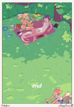 5_fingers 5_toes balls barbell_piercing barefoot bedding bicycle bikini blanket blush blush_lines book clothing countershade_face countershade_neck countershade_tail countershade_torso countershading dipstick_tail erection exhibitionism feet female fingers fur genitals grass long_ears markings navel nipple_piercing nipples nude outside park picnic piercing pink_body pink_skin plant public question_mark riding_bike sunny swimwear tail tail_markings tan_body tan_fur toes two-piece_swimsuit vehicle white_body white_fur conditional_dnp funkybun rose_(funkybun) sophie_(funkybun) amphibian canid canine fox lagomorph leporid mammal rabbit salamander digital_media_(artwork) hi_res trans_(lore) trans_woman_(lore)