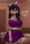 2021 5_fingers anthro big_breasts breasts clothed clothing dialogue digital_media_(artwork) english_text felid female fingers hi_res inner_ear_fluff inside mammal pantherine pink_nose purple_eyes shaded shy snow_leopard solo stargazer text tuft