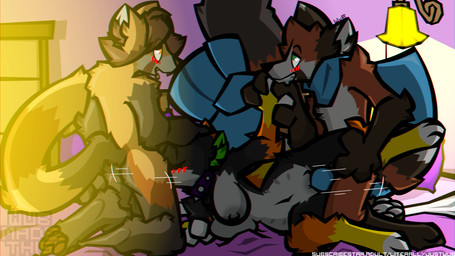 animal_genitalia animal_penis anthro bed bedroom_sex black_body black_fur blush breasts brown_body brown_fur brown_hair canine_genitalia canine_penis collar eyes_closed fellatio female fur furniture genitals green_body green_eyes green_fur grey_body grey_fur group group_sex hair hand_holding head_grab inner_ear_fluff kneeling lamp leg_grab long_tail male male/female nipples oral orange_body orange_eyes orange_fur pawpads paws penetration penile penis scarf sex short_tail spiked_collar spikes spitroast tail text threesome trio tuft vaginal vaginal_penetration vulva white_body white_fur yellow_body yellow_fur wub_(artist) corby_(wub) spooky_(deaniealaska) ailurid canid canine canis domestic_dog fox hybrid mammal red_panda shiba_inu spitz 16:9 hi_res signature url watermark widescreen