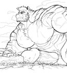 big_muscles big_penis city cracked_ground destruction ejaculation genitals huge_muscles huge_penis macro male muscular penis sky solo thrusting vein veiny_muscles veiny_penis darkai arknights hypergryph studio_montagne mountain_(arknights) hi_res