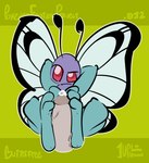 1-upclock 2023 ambiguous_gender anthro arthropod big_penis big_wings bodily_fluids butterfree duo english_text erection feet feet_on_penis first_person_view foot_fetish foot_play footjob from_front_position generation_1_pokemon genital_fluids genitals green_body green_skin grey_background grey_penis hi_res humanoid_feet humanoid_genitalia humanoid_penis looking_at_viewer male male/ambiguous male_pov multicolored_body multicolored_skin nintendo penis plantigrade pokemon pokemon_(species) precum red_eyes sex simple_background sitting soles text two-footed_footjob two_tone_body two_tone_skin vein veiny_penis wings