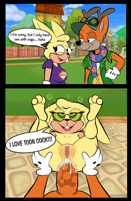 anal anthro antlers bodily_fluids breasts buckteeth butt clothed clothing duo erection eyewear female female_penetrated fur genital_fluids genitals glasses gloves goggles hair handwear hat headgear headwear horn hypnosis male male/female male_penetrating male_penetrating_female mind_control nude penetration penile penis questionable_consent scarf sex smile teeth text toony vaginal vulva vwhiskers toontown toontown_corporate_clash toontown_online oswald_cuddlenugget deer lagomorph leporid mammal rabbit comic digital_media_(artwork) english_text hi_res