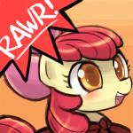 1:1 2016 apple_bloom_(mlp) brown_eyes clothing earth_pony english_text equid equine female feral friendship_is_magic hair hasbro horse low_res lumineko mammal my_little_pony open_mouth pony rawr red_hair simple_background solo teeth text young young_feral