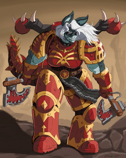 adeptus_astartes anthro armor astartes axe belt big_breasts bottomwear breasts clothed clothing cuisse detailed_background eyebrows eyelashes female fully_clothed furgonomics gauntlets gloves greaves hair handwear holding_axe holding_object loincloth long_hair machine muscular muscular_female non-mammal_ears non-mammal_hair pauldron plate_armor power_armor sabatons sharp_teeth smile solo space_marine standing tail tail_armor teeth white_hair meeart117 warhammer_(franchise) warhammer_40000 black_legion khorne_berzerker aquatic fish shark 2025 hi_res