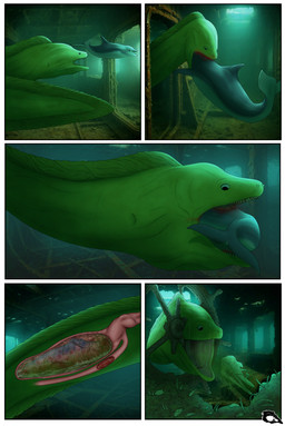 after_vore ambiguous_gender ambiguous_pred ambiguous_prey bite blood bodily_fluids bone bones_in_feces death digestion disposal duo feces feral feral_pred feral_prey forced fully_inside gore graphic_digestion green_body grey_body head_first inside_stomach internal larger_pred logo oral_vore partially_inside photo_background scat_disposal shipwreck size_difference skull stomach_acid underwater vore water x-ray_view cravenexx draco_(fischie) aquatic cetacean common_dolphin dolphin eel fish mammal moray_eel oceanic_dolphin toothed_whale 2025 absurd_res artist_logo comic hi_res photography_(artwork) story story_in_description male_(lore)