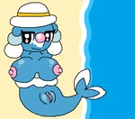 anthro big_breasts breasts brionne digital_media_(artwork) female feral fur generation_7_pokemon genitals low_res nintendo nipples pokemon pokemon_(species) pussy simple_background smile solo zorrita_lily