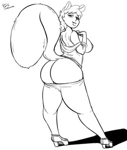 alternate_breast_size big_breasts biped blush breasts butt clothed clothed_female clothed_humanoid clothing eyebrows fake_ears feet female fingers hair lips looking_back nipples shadow simple_background solo squirrel_tail standing tail white_background jyto marvel squirrel_girl_(marvel) animal_humanoid humanoid mammal mammal_humanoid rodent rodent_humanoid sciurid sciurid_humanoid tree_squirrel tree_squirrel_humanoid digital_media_(artwork) hi_res monochrome source_request unavailable_at_source