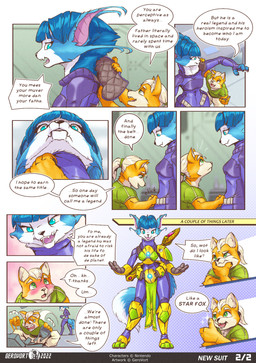 3_fingers 4_fingers anthro armor blush clothing crate dialogue duo embarrassed female fingers first_person_view flirting gesture gloves hair hand_gesture handwear helping larger_female looking_at_another male ponytail size_difference smaller_male staff suit tail text thumbs_up gerovort nintendo star_fox fox_mccloud krystal_(star_fox) alien canid canine fox hybrid mammal 2022 comic digital_media_(artwork) english_text hi_res signature