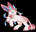 ambiguous_gender feral fetlocks fur on_hind_legs pink_body pink_fur simple_background smile solo transparent_background white_body white_fur bloowolfy nintendo pokemon eeveelution generation_6_pokemon mammal pokemon_(species) sylveon 2024 alpha_channel full-length_portrait portrait