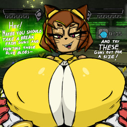 anthro big_breasts breasts dominant dominant_female duo female first_person_view game_ui gameplay_mechanics guided_breast_grab hand_on_breast huge_breasts hyper hyper_breasts looking_at_viewer male male/female smug smug_face text ultimateshadow gameoverse glitch_productions sega sonic_the_hedgehog_(series) kit_bodega shadow_the_hedgehog domestic_cat eulipotyphlan felid feline felis hedgehog mammal 1:1 2026 crossover english_text hi_res