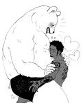 anthro belly blush clothing duo heart_symbol human_on_anthro interspecies male male/male moobs overweight overweight_male simple_background sitting tattoo underwear white_background nekokat42 one_piece bepo_(one_piece) trafalgar_law bear human mammal minkmen_(one_piece) polar_bear ursine 2023 hi_res monochrome