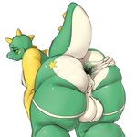 2020 after_anal after_sex anthro anus backsack balls big_balls big_butt blush bodily_fluids bub_(bubble_bobble) bubble_bobble bubble_dragon butt cheek_spots cum cum_drip cum_in_ass cum_inside dragon dripping drooling facial_markings gaping gaping_anus genital_fluids genitals green_body green_nipples green_scales head_markings hi_res male markings mythological_creature mythological_scalie mythology nipples non-mammal_balls non-mammal_nipples overweight overweight_anthro overweight_male presenting presenting_anus presenting_hindquarters saliva scales scalie solo spikes spread_anus spread_butt spreading square_enix star_(marking) tail taito thick_thighs vondranart white_body white_scales yellow_body yellow_scales