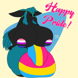4_ears anthro balls big_balls big_breasts big_bulge big_penis black_arms black_body black_breasts black_ears black_feathers black_sclera blep blue_background blue_body blue_eyes blue_feathers blue_hair blue_legs blue_wings breasts bulge clothed clothed_anthro clothed_gynomorph clothing feathered_wings feathers genderfluid_pride_colors genitals green_body green_feathers gynomorph gynomorph_anthro hair hands_on_own_hips huge_balls huge_breasts huge_bulge huge_penis hyper hyper_balls hyper_bulge hyper_genitalia hyper_penis intersex intersex_anthro lgbt_pride looking_at_viewer multi_ear non-mammal_breasts pansexual_pride_colors penis pink_text pride_color_clothing pride_color_nipple_coverings pride_color_underwear pride_colors purple_tongue simple_background solo text tongue tongue_out underwear white_background winged_arms wings mura_(artist) lgbt_pride_month ralena/ralaku avali avian 2026 absurd_res english_text hi_res signature herm_(lore)