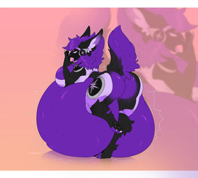 anthro belly big_belly big_breasts black_paws breasts dark_paws female fur long_ears machine purple_body purple_fur short_tail solo tail vore cmitchell protogen hi_res