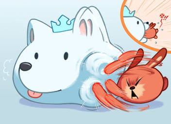 ambiguous_gender angry duo feral hitting tongue tongue_out katzenfaust canid canine canis domestic_dog goo_creature lagomorph leporid mammal rabbit 11:8 hi_res