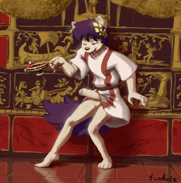 alcohol anthro balls beverage clothing drunk erection floor foreskin genitals hair humanoid_genitalia humanoid_penis inside laurel_wreath male penis roman shirt short_hair solo substance_intoxication tile tile_floor topwear tunic white_clothing wine sunhuiz ebrius_(sunhuiz) canid canine mammal hi_res shaded signature