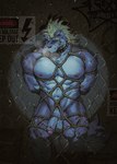 abs anthro balls bdsm blonde_hair blue_body blue_fur bondage bound fence flaccid foreskin fur genitals hair male muscular muscular_anthro muscular_male nipples nude pecs penis pubes restraints rope rope_bondage rope_harness solo eruprior lifewonders tokyo_afterschool_summoners fenrir_(tas) canid canine canis mammal wolf hi_res