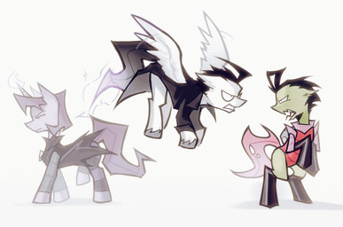 ahoge alternative_fashion ambiguous_gender angry boots clothed clothed_feral clothing dress female feral feralized flying footwear goth group hair hooves horn magic magic_user open_mouth pak ponification quadruped shoes simple_background tail topwear trio unicorn_horn walking wings chillguy42 friendship_is_magic hasbro invader_zim my_little_pony mythology nickelodeon dib_membrane gaz_membrane zim_(invader_zim) alien changeling_(mlp) equid equine irken mammal mythological_creature mythological_equine pegasus unicorn digital_media_(artwork) hi_res