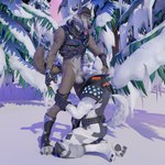 anthro balls clothed clothing duo fellatio fingerless_gloves genitals gloves hand_on_head handwear jumpsuit looking_at_another looking_at_partner male male/male oral partially_clothed penile penis sex red_nehi epic_games fortnite volpez_(fortnite) wendell_(fortnite) canid canine canis fox mammal wolf 1:1 3d_(artwork) digital_media_(artwork) hi_res