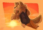 anthro bottomwear clothing eyewear female flowing_hair glasses hair jacket sad skirt solo sunset topwear vent_art catjam_(artist) karina_(catjam) canid canine mammal