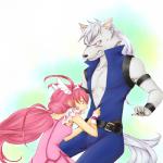 annoyed anthro belt blue_eyes blush bodily_fluids bracelet breasts clothed clothing crown duo female fur grey_body grey_fur hair headgear jewelry male open_mouth pink_eyes pink_hair small_breasts sweat tiara undressing white_hair アシュ pretty_cure smile_pretty_cure hoshizora_miyuki wolfrun canid canine canis human mammal wolf 1:1 2012