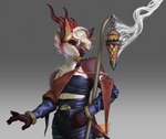 2021 ambiguous_gender antelope anthro biped bovid brown_nose cosplay deerstail grey_background hasbro horn lamp lantern magic:_the_gathering mammal red_eyes red_horn simple_background smoke solo species_request wizards_of_the_coast zedruu