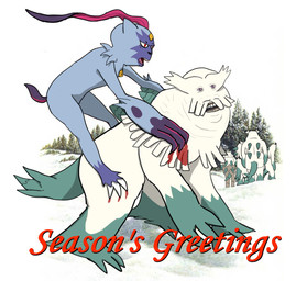 all_fours ambiguous_gender attack blood bodily_fluids brown_body brown_fur claws duo evergreen_tree feral forehead_gem forest fur gem green_body green_fur group holidays open_mouth pine_tree plant purple_body purple_fur riding simple_background size_difference snow teeth text tree white_background white_body white_fur dracorex_22 man_after_man nintendo pokemon seasons_greasons abomasnow generation_4_pokemon generation_8_pokemon pokemon_(species) sneasler snover yeti english_text