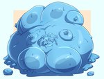 belly big_belly big_breasts big_butt blue_body blue_eyes blue_hair breasts butt female hair huge_belly huge_breasts huge_butt hyper hyper_belly hyper_breasts hyper_butt immobile inflation looking_at_viewer not_furry smile solo veryfilthything unknown_character goo_creature goo_humanoid humanoid absurd_res hi_res