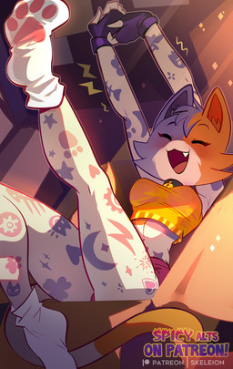 5_fingers anthro biped bottomwear breasts clothed clothed_anthro clothed_female clothing collar eyes_closed female fingerless_gloves fingers footwear fully_clothed fully_clothed_anthro fully_clothed_female fur gloves handwear inside lying on_back open_mouth pants socks solo tail teeth tongue topwear white_body white_fur skeleion epic_games fortnite cate_meowdy calico_cat domestic_cat felid feline felis mammal 2025 digital_drawing_(artwork) digital_media_(artwork) hi_res