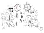 angry anthro balls bottomless clothed clothing duo eye_scar facial_scar flaccid genitals male penis robe scar staff vein veiny_penis noinipi cult_of_the_lamb massive_monster_(studio) aym_(cult_of_the_lamb) baal_(cult_of_the_lamb) hi_res line_art