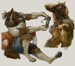 anthro bag bottle bottomwear carrying_clothing clothed clothing container gaming hair hand_on_head holding_nintendo_switch holding_object male muscular muscular_male open_mouth pants playing_video_game shirt shorts sitting solo sound_effects tied_hair topless topwear water_bottle yawn jerome_jacinto mythology nintendo nintendo_switch brasa_(jerome_jacinto) canid canine canis mammal mythological_canine mythological_creature were werecanid werecanine werewolf wolf hi_res