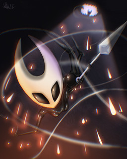 anthro black_body black_eyes breasts butt featureless_feet feet female front_view holding_object holding_weapon nude solo weapon white_body chiru13 hollow_knight_(franchise) team_cherry hornet_(hollow_knight) arthropod insect hi_res