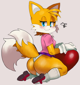 2_tails balls_in_panties balls_in_underwear big_butt blue_eyes bottomwear bulge butt butt_focus clothed clothing crossdressing femboy flushed fur long_socks male multi_tail panties pink_clothing pink_shirt pink_topwear plushie pose shirt skirt small_skirt tail topwear underwear yellow_body yellow_fur teztaz sega sonic_the_hedgehog_(series) miles_prower canid canine fox mammal absurd_res hi_res pinup
