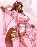 anthro big_breasts bra breasts brown_body brown_fur brown_hair clothed clothing eyewear female fur garter_belt garter_straps glasses hair huge_breasts legwear lingerie looking_at_viewer panties partially_clothed pink_clothed solo stockings translucent translucent_clothing underwear moiyablochki_(artist) equid equine horse mammal absurd_res hi_res