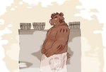 anthro belly brown_body kemono male moobs nipples overweight overweight_male solo steam towel youzo3322 knights_college hermann_(knights_college) mammal suid suina sus_(pig) wild_boar 2024 hi_res