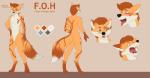 anthro blue_eyes digitigrade fur male orange_body orange_fur solo text white_body white_fur yarik fuzzyorangehead canid canine fox mammal english_text flat_colors hi_res model_sheet multiple_images