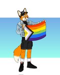 anthro blue_eyes boots brown_hair clothing flag flag_(object) footwear fox_tail fur hair hat headgear headwear holding_flag holding_object lgbt_pride male orange_body orange_fur pride_colors rainbow_flag rainbow_pride_flag rainbow_symbol shoes socks solo tail vincian_pride_colors wearing_hat white_body white_fur bartek22 chris_the_fox_(bartek22) canid canine fox mammal hi_res