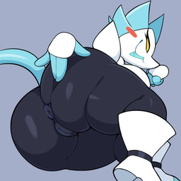 4_fingers anthro anus big_breasts big_butt breasts butt clothing eyelashes female fingers footwear genitals huge_butt machine presenting presenting_anus rear_view simple_background smile solo spread_butt spreading tail thick_thighs vulva virito deltarune undertale_(series) tasque_manager darkner felid mammal robot 1:1 2022 absurd_res digital_media_(artwork) hi_res