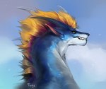 annoyed blue_body blue_fur feral fur glance grumpy hair horn mane mane_hair sky teeth terpshiche european_mythology mythology teryx teryx_commodore dragon mythological_creature mythological_scalie rain_dragon scalie western_dragon thick bust_portrait hi_res portrait