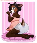 anthro antlers blush clean_diaper clothed clothing cusion diaper female hooves horn kneeling looking_at_viewer pose solo wearing_diaper paddedulf deer mammal hi_res