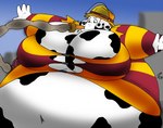 4_fingers anthro belly belly_expansion belly_inflation big_belly black_spots body_inflation button_(fastener) expansion fingers fire_hose firefighter fur hose hose_in_mouth hose_inflation huge_belly hyper hyper_belly inflation liquid_inflation male moobs navel overweight solo spots squish straining_buttons straining_clothing water_inflation white_belly white_body white_fur cleverfoxman sparky_the_fire_dog canid canine canis dalmatian domestic_dog mammal 2020