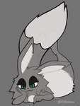 anthro big_butt big_tail butt curvy_figure female green_eyes grey_body half-closed_eyes huge_butt huge_tail narrowed_eyes semi-transparent solo tail kifirelava yeimi_yanmegar canid canine fox humanoid hybrid lagomorph leporid mammal rabbit 3:4