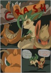 ambiguous_gender blue_eyes comic dialogue dragonite eeveelution english_text engrish feathers_(artist) feral flareon generation_1_pokemon generation_4_pokemon green_eyes group leafeon nintendo orange_body orange_skin pokemon pokemon_(species) quadruped size_difference tail text translated