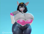 accessory anthro big_breasts blue_eyes bodysuit bottomwear bouncing_breasts breasts buckteeth cleavage cleavage_overflow clothed clothing cosplay costume curled_hair curvy_figure dancing female fur glistening glistening_bottomwear glistening_clothing gloves grey_body grey_fur hair handwear headband hip_sway huge_breasts looking_at_viewer music overweight overweight_female skinsuit smile smiling_at_viewer solo swaying teeth thick_thighs tight_clothing voluptuous wide_hips chunkerbuns sound_warning sega sonic_the_hedgehog_(series) haylee_(chunkerbuns) rouge_the_bat asinus donkey equid equine mammal 3d_(artwork) 3d_animation animated digital_media_(artwork) hi_res short_playtime sound webm