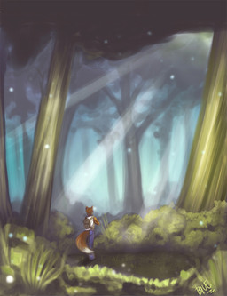 anthro backpack bottomwear canopy clothed clothing denim denim_bottomwear denim_clothing depth_of_field detailed_background dipstick_tail faceless_character faceless_male forest fully_clothed grass jeans light light_beam male markings nature outside pants particles plant shirt shrub solo sunbeam sunlight tail tail_markings tank_top topwear tree wood peritian canid canine fox mammal digital_media_(artwork) digital_painting_(artwork) painting_(artwork)